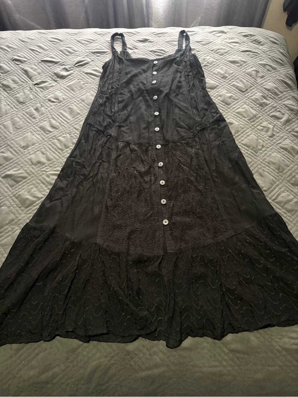 Black Button-Front Lace Trim Slip Dress size L/XL